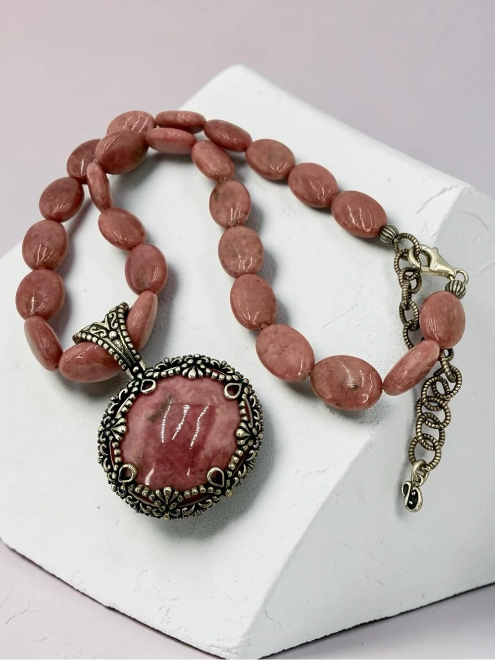 Carolyn Pollack Rhodonite Necklace Enhancer Sterling 925 Pink Southwest Relios